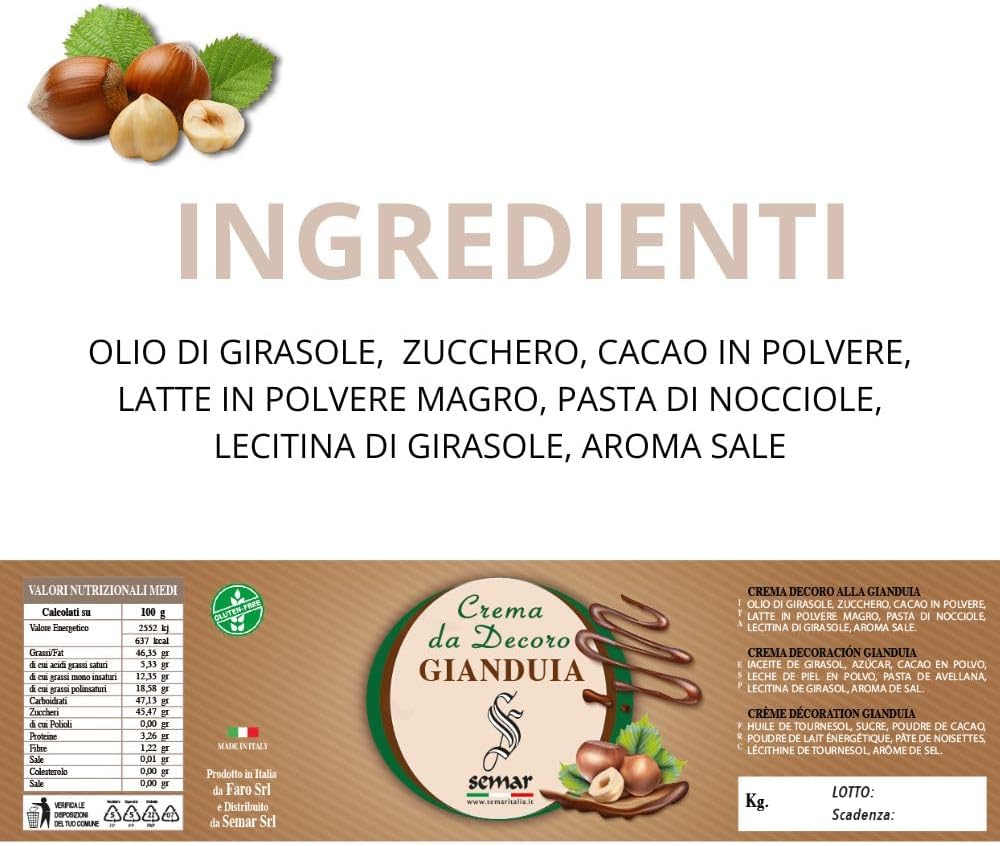 Crema spalmabile alla Gianduia da 6kg ( Gluten free )