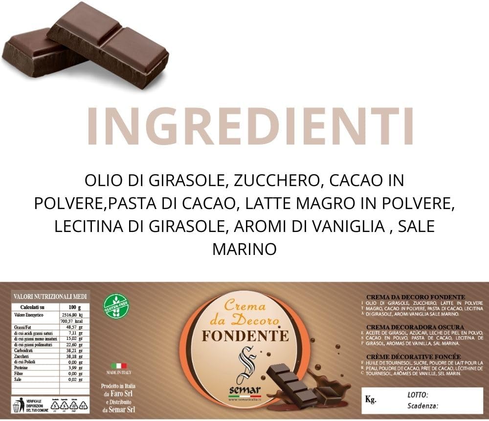 Crema spalmabile Fondente da 200gr ( Gluten Free )