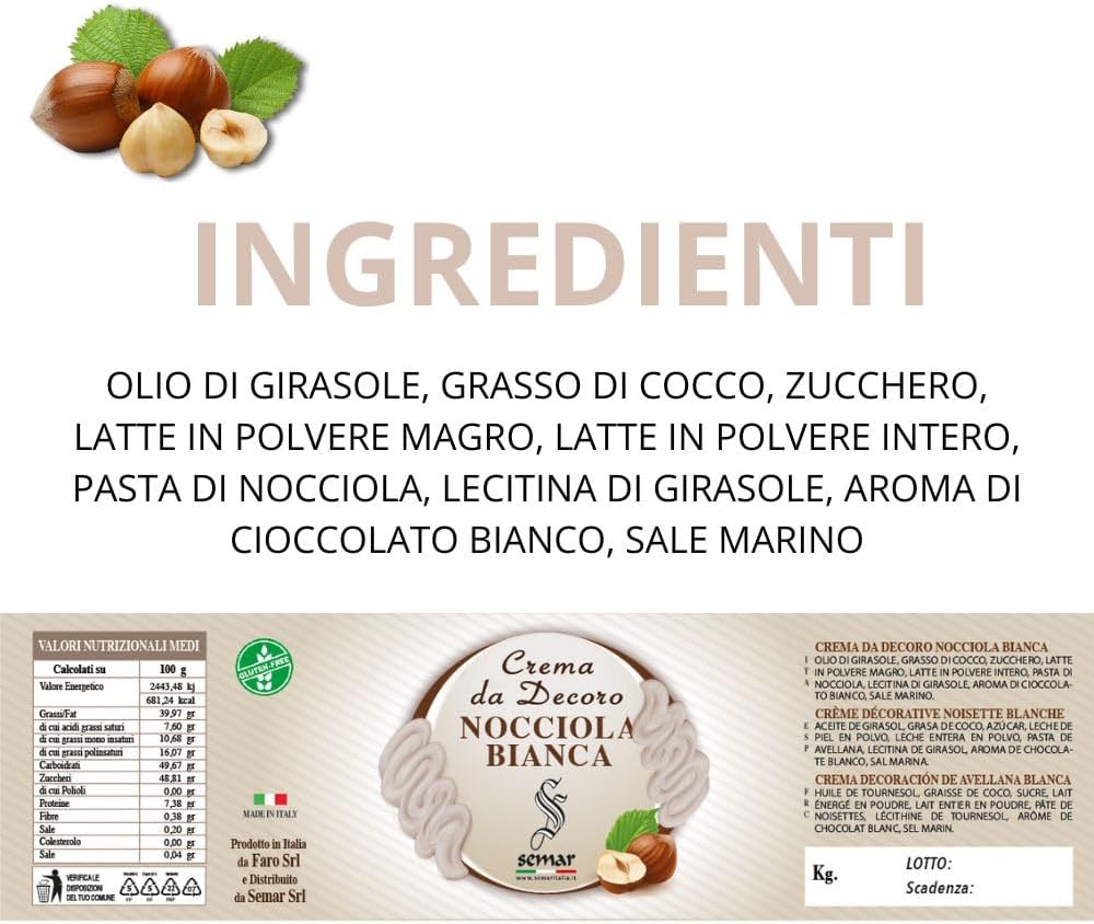 Crema spalmabile Nocciola Bianca da 6 kg ( Gluten Free )